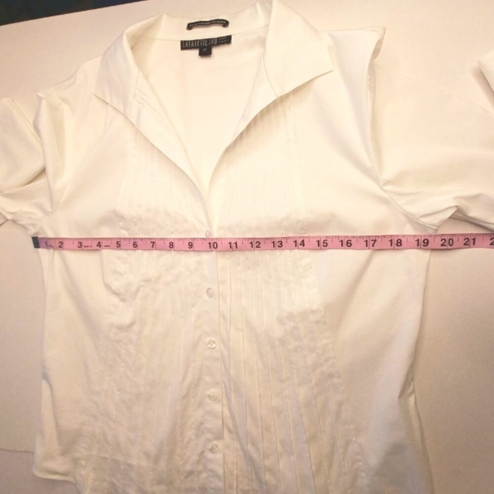 Lafayette 148 Pintuck Button Down Tuxedo Blouse Women's Sz 10 White - Picture 9 of 11